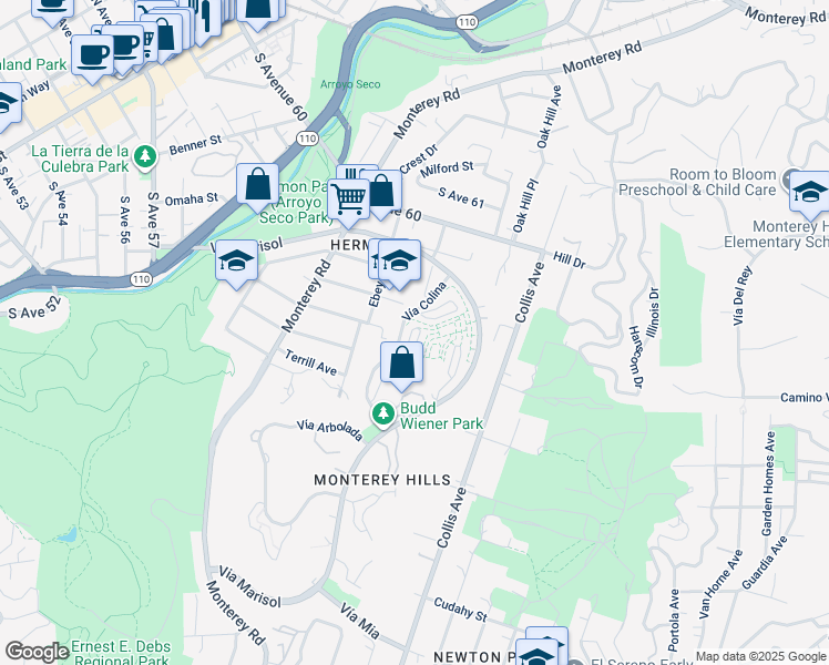 map of restaurants, bars, coffee shops, grocery stores, and more near 775 Portola Terrace in Los Angeles