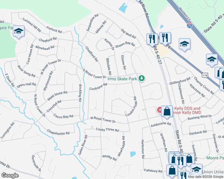 map of restaurants, bars, coffee shops, grocery stores, and more near 18 Cockspur Circle in Irmo