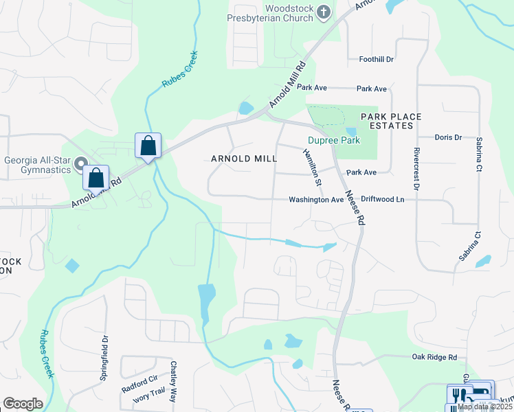 map of restaurants, bars, coffee shops, grocery stores, and more near 1060 Washington Avenue in Woodstock