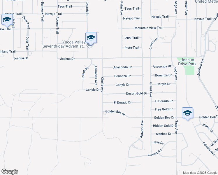 map of restaurants, bars, coffee shops, grocery stores, and more near 56455 Carlyle Drive in Yucca Valley