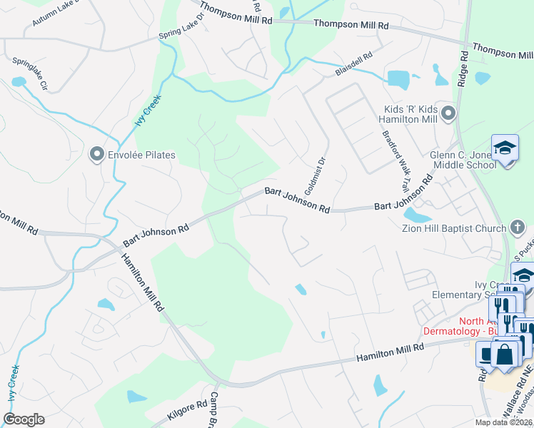 map of restaurants, bars, coffee shops, grocery stores, and more near 3790 Bogan Mill Road Northeast in Buford