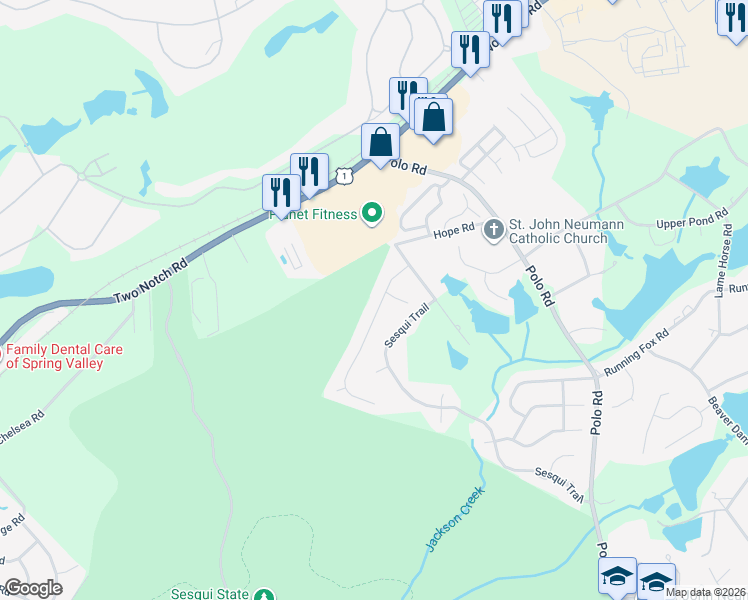 map of restaurants, bars, coffee shops, grocery stores, and more near 204 Polo Hill Road in Columbia