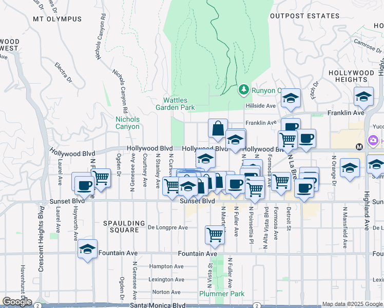 map of restaurants, bars, coffee shops, grocery stores, and more near in Los Angeles