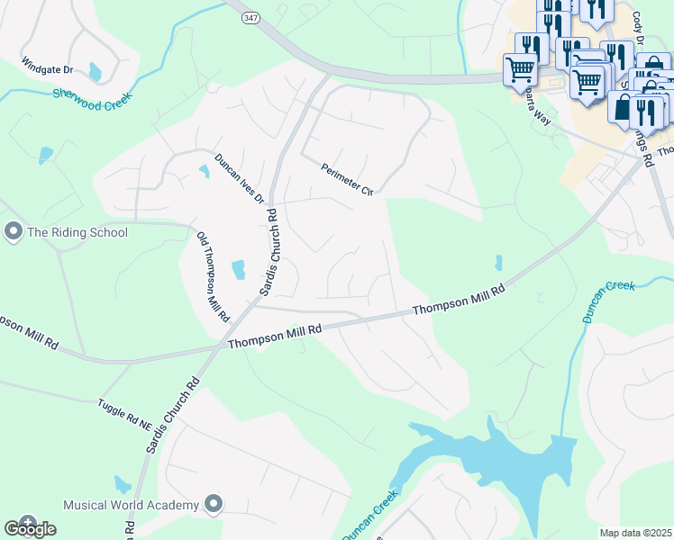map of restaurants, bars, coffee shops, grocery stores, and more near 4769 Moon Hollow Court in Buford