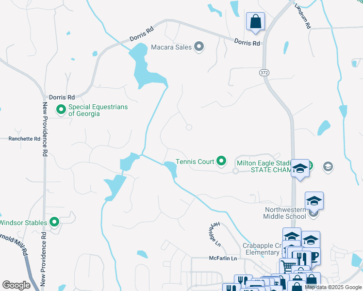 map of restaurants, bars, coffee shops, grocery stores, and more near 775 Owens Lake Road in Alpharetta