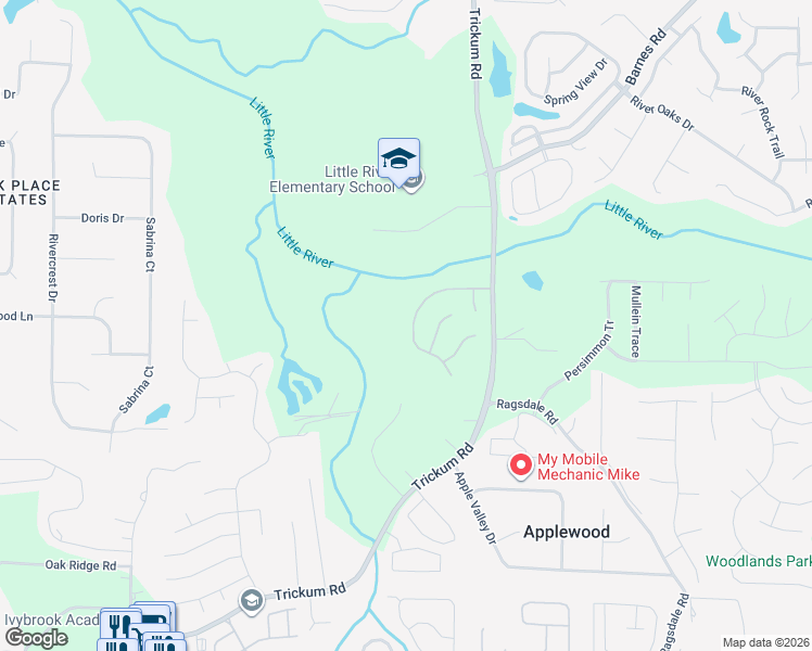 map of restaurants, bars, coffee shops, grocery stores, and more near 136 Nocatee Trail in Woodstock