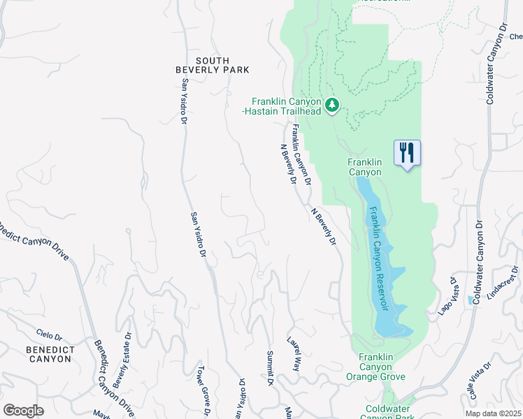map of restaurants, bars, coffee shops, grocery stores, and more near 1680 Summitridge Drive in Beverly Hills
