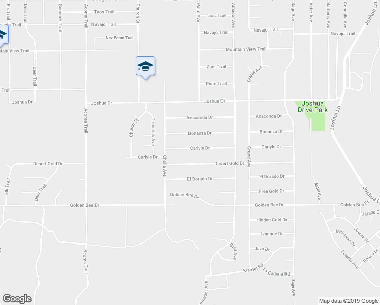 map of restaurants, bars, coffee shops, grocery stores, and more near 56505 Carlyle Drive in Yucca Valley