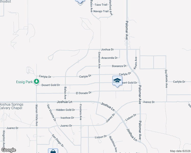 map of restaurants, bars, coffee shops, grocery stores, and more near 58136 Desert Gold Drive in Yucca Valley