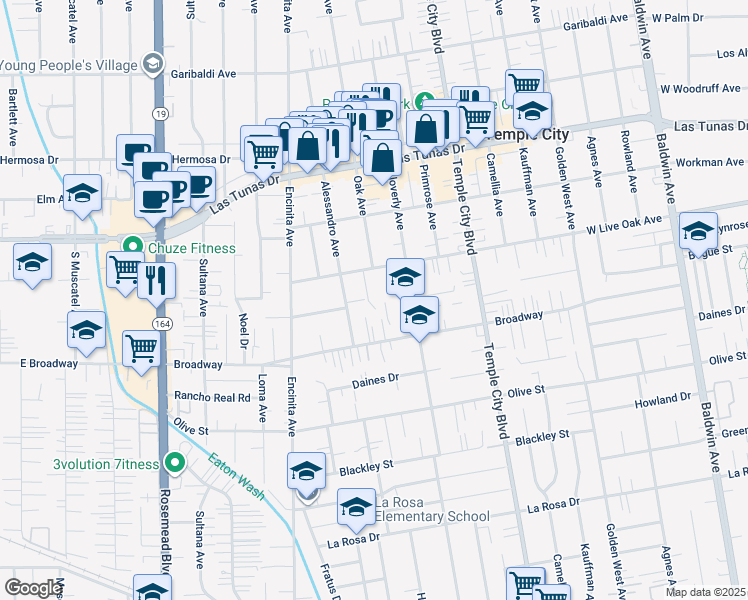 map of restaurants, bars, coffee shops, grocery stores, and more near 5622 Heleo Avenue in Temple City