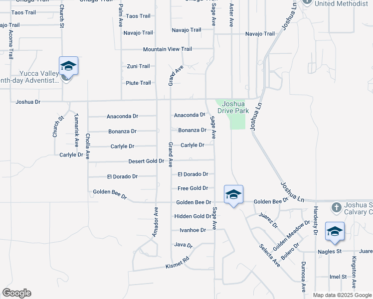 map of restaurants, bars, coffee shops, grocery stores, and more near 56789 Carlyle Drive in Yucca Valley