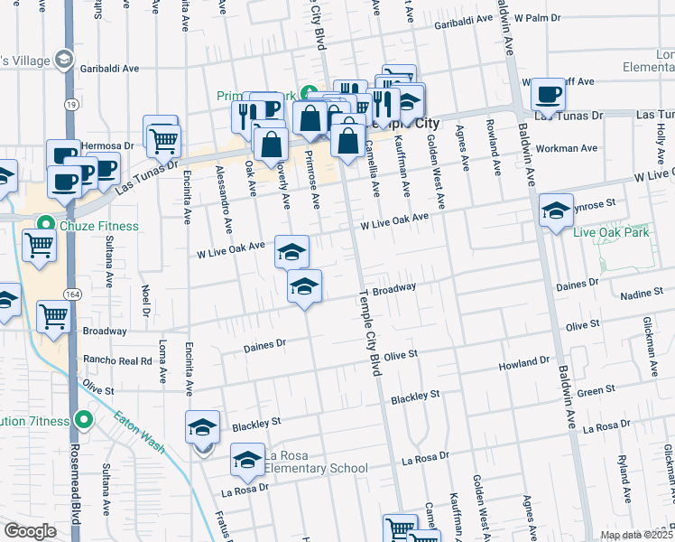 map of restaurants, bars, coffee shops, grocery stores, and more near 9552 Wedgewood Street in Temple City