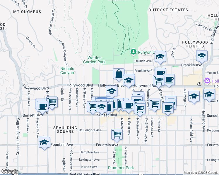 map of restaurants, bars, coffee shops, grocery stores, and more near in Los Angeles