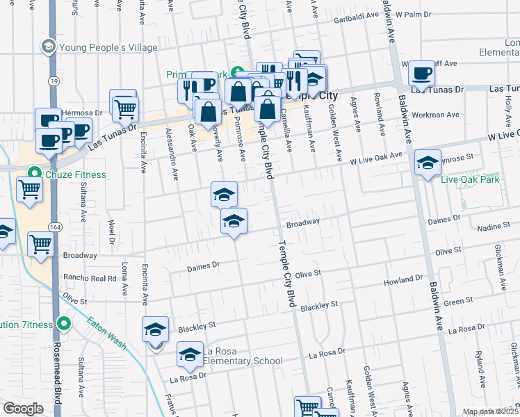 map of restaurants, bars, coffee shops, grocery stores, and more near 9552 Wedgewood Street in Temple City