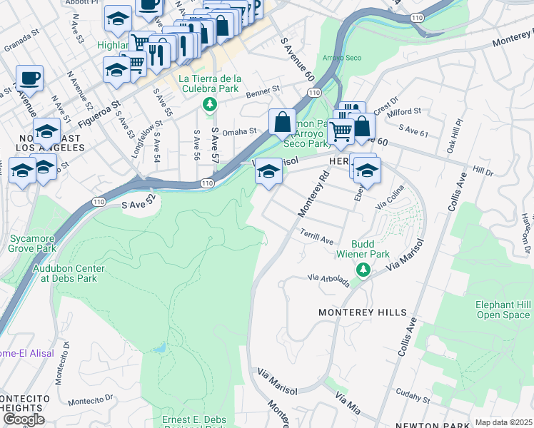 map of restaurants, bars, coffee shops, grocery stores, and more near 5426 Bushnell Way in Los Angeles