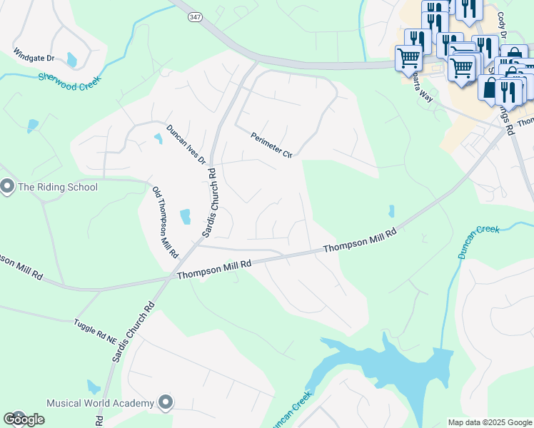 map of restaurants, bars, coffee shops, grocery stores, and more near 4779 Moon Hollow Court in Buford