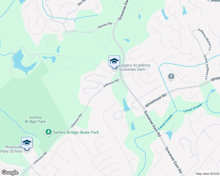 map of restaurants, bars, coffee shops, grocery stores, and more near 40 Johnson Road in Suwanee