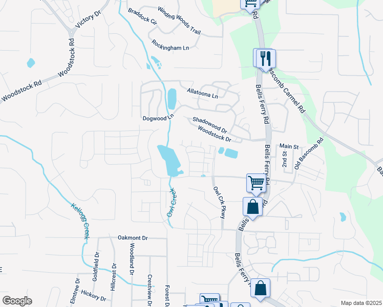 map of restaurants, bars, coffee shops, grocery stores, and more near 708 Payton Lane in Acworth