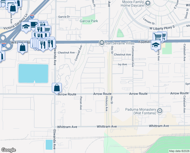 map of restaurants, bars, coffee shops, grocery stores, and more near 13196 Flagstaff Drive in Rancho Cucamonga