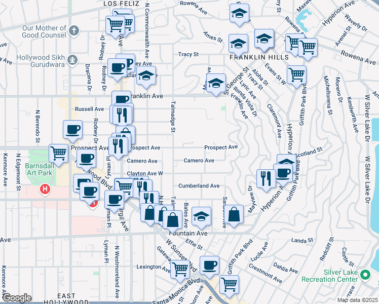 map of restaurants, bars, coffee shops, grocery stores, and more near 4119 Camero Avenue in Los Angeles