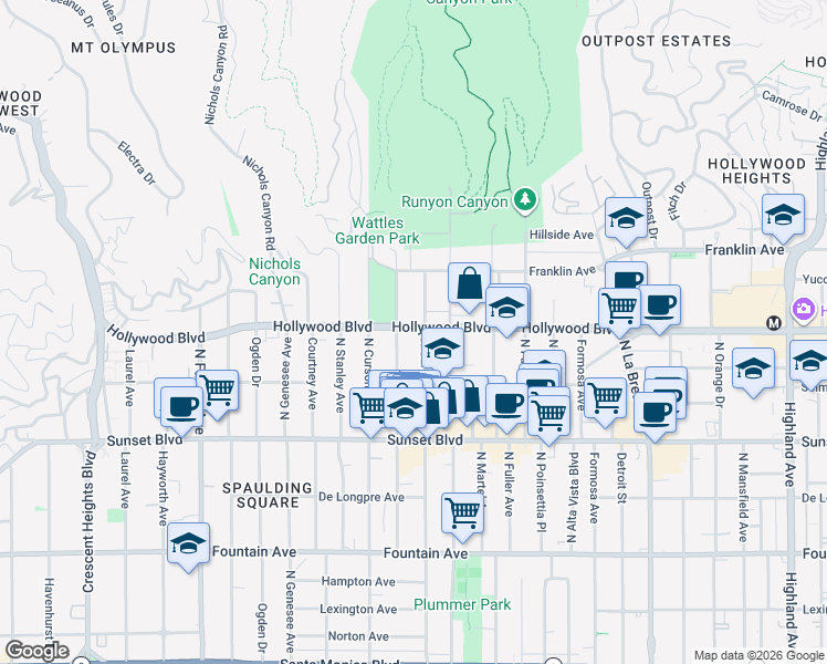 map of restaurants, bars, coffee shops, grocery stores, and more near in Los Angeles