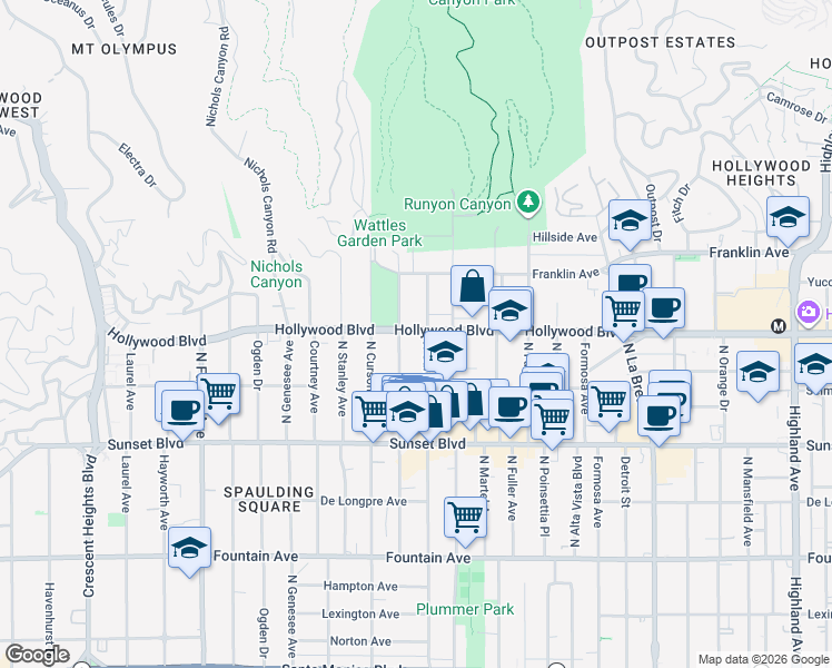 map of restaurants, bars, coffee shops, grocery stores, and more near in Los Angeles