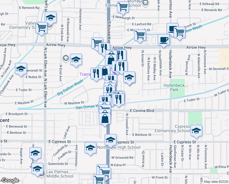 map of restaurants, bars, coffee shops, grocery stores, and more near 814 West Grondahl Street in Covina