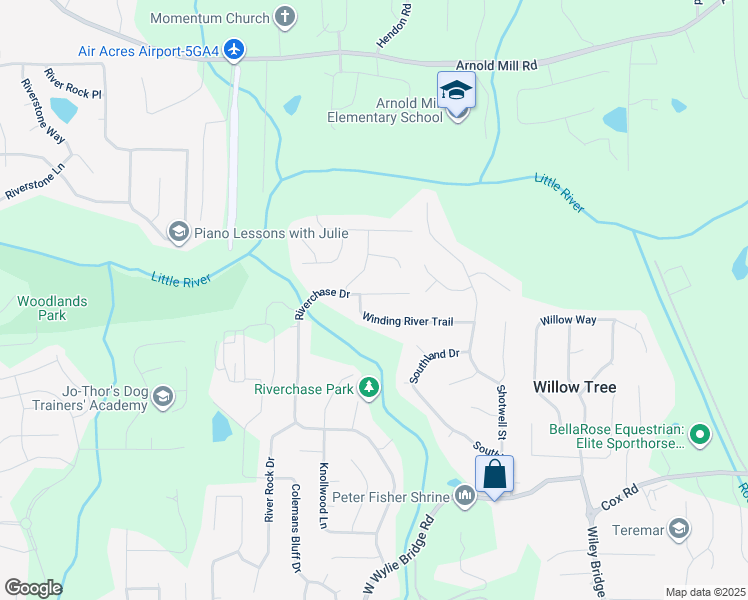 map of restaurants, bars, coffee shops, grocery stores, and more near 196 Riverchase Drive in Woodstock