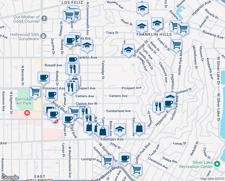 map of restaurants, bars, coffee shops, grocery stores, and more near 4119 Camero Avenue in Los Angeles