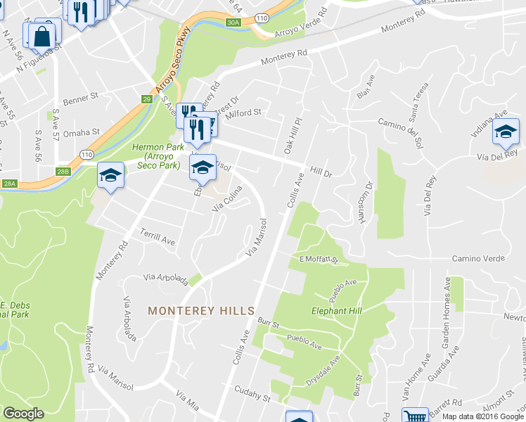 map of restaurants, bars, coffee shops, grocery stores, and more near 4747 Collis Avenue in Los Angeles