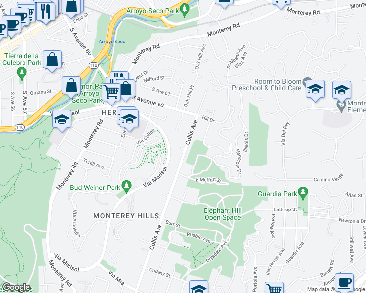 map of restaurants, bars, coffee shops, grocery stores, and more near 4901 Collis Avenue in Los Angeles