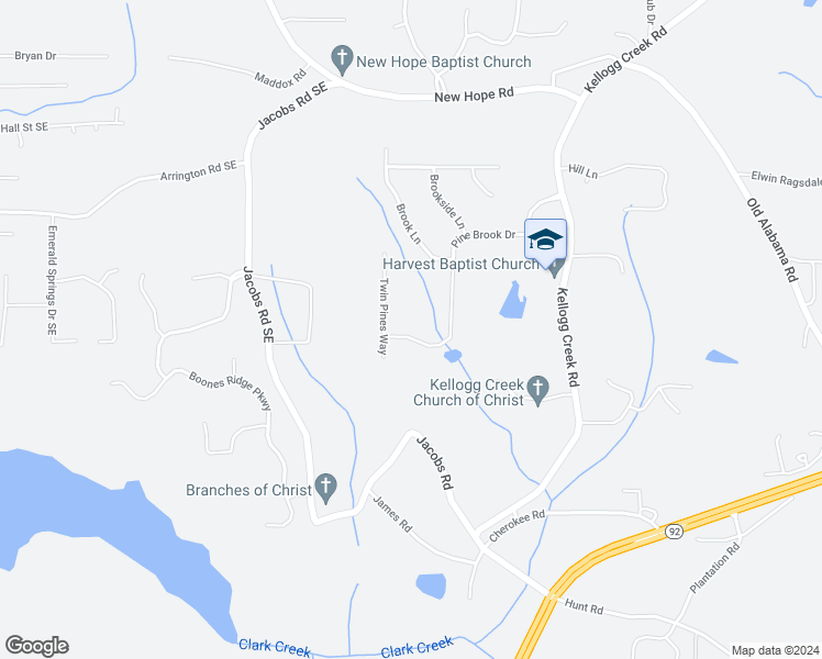 map of restaurants, bars, coffee shops, grocery stores, and more near 3788 Pinebrook Drive in Acworth