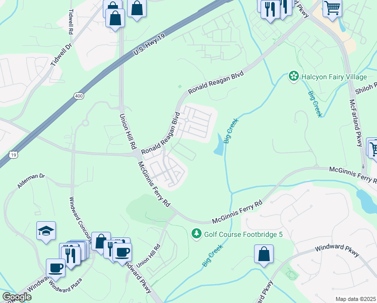 map of restaurants, bars, coffee shops, grocery stores, and more near 7850 Willoughby Court in Alpharetta