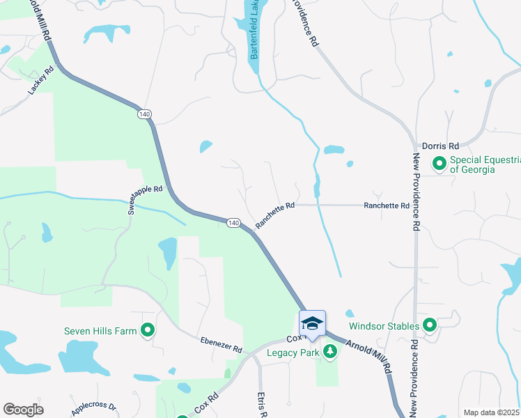 map of restaurants, bars, coffee shops, grocery stores, and more near 340 Ranchette Road in Alpharetta