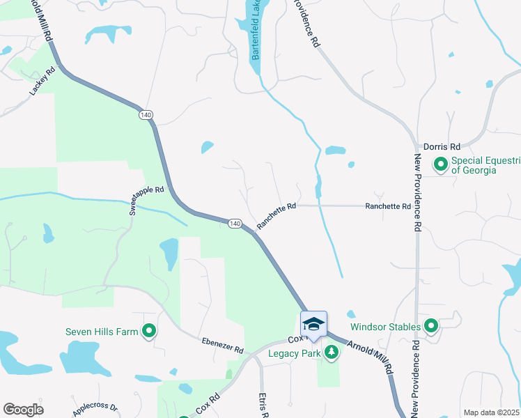 map of restaurants, bars, coffee shops, grocery stores, and more near 340 Ranchette Road in Alpharetta