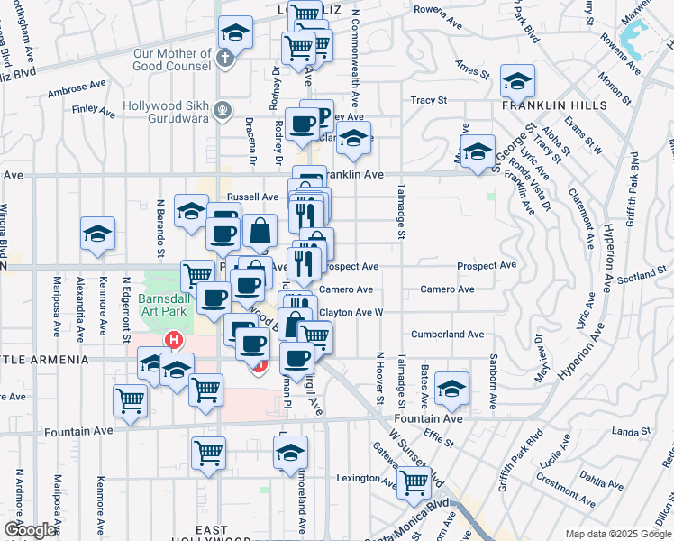 map of restaurants, bars, coffee shops, grocery stores, and more near 4403 Camero Avenue in Los Angeles