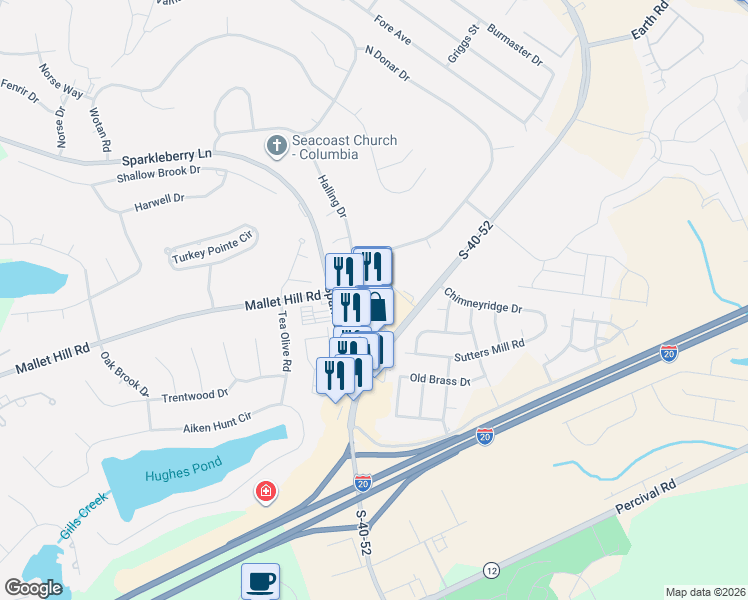 map of restaurants, bars, coffee shops, grocery stores, and more near 111 Sparkleberry Crossing Road in Columbia
