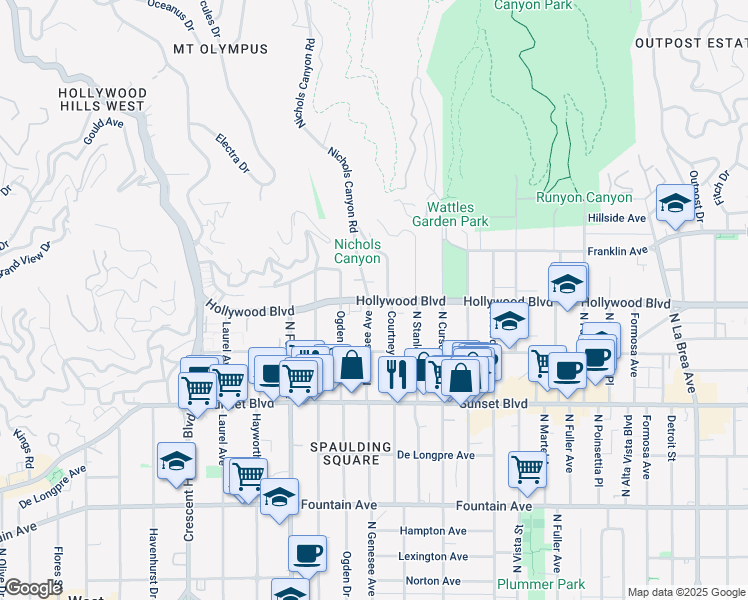 map of restaurants, bars, coffee shops, grocery stores, and more near in Los Angeles