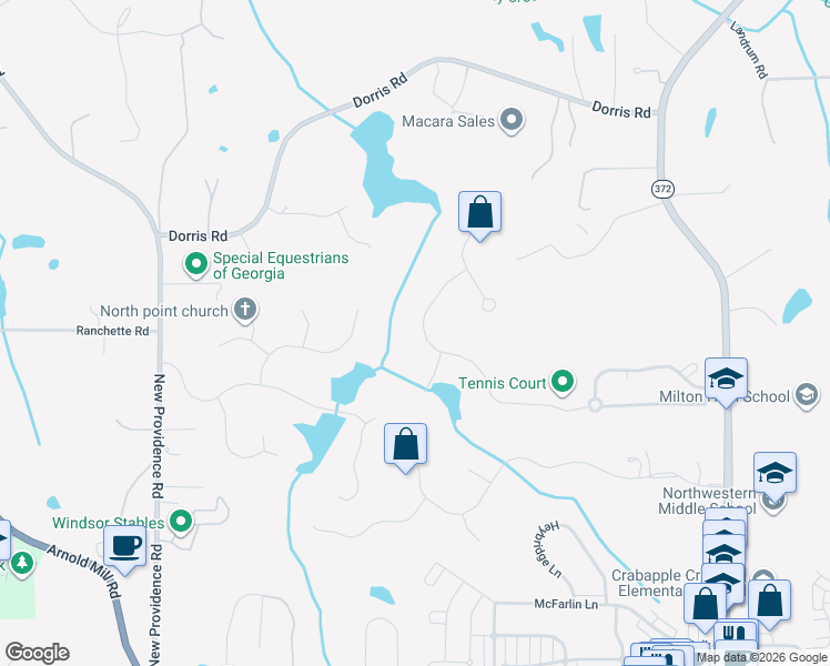 map of restaurants, bars, coffee shops, grocery stores, and more near 840 Owens Lake Road in Alpharetta