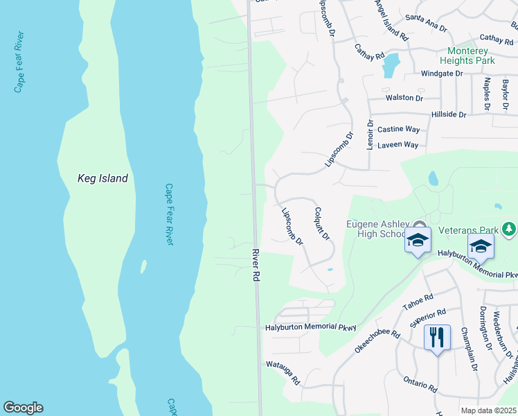 map of restaurants, bars, coffee shops, grocery stores, and more near 7109 River Road in Wilmington