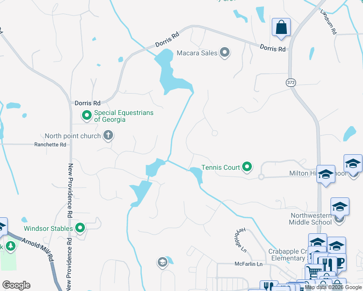 map of restaurants, bars, coffee shops, grocery stores, and more near 840 Owens Lake Road in Alpharetta