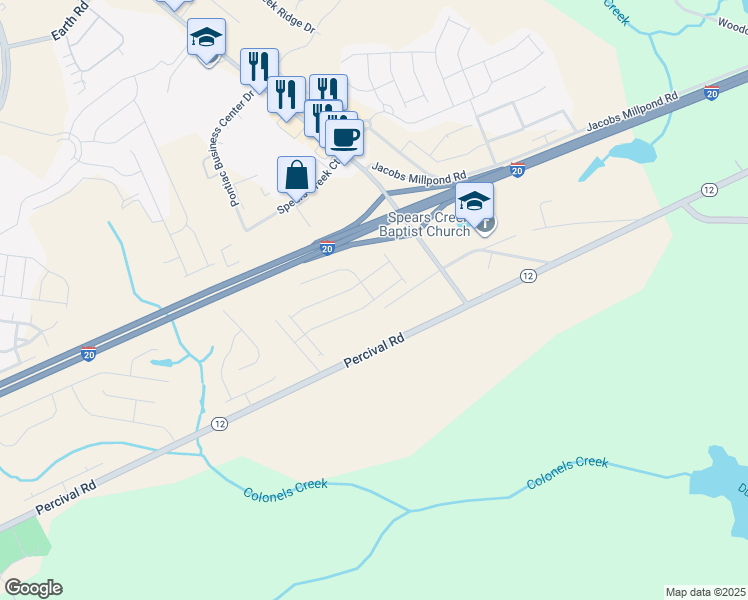 map of restaurants, bars, coffee shops, grocery stores, and more near 4713 Percival Road in Columbia