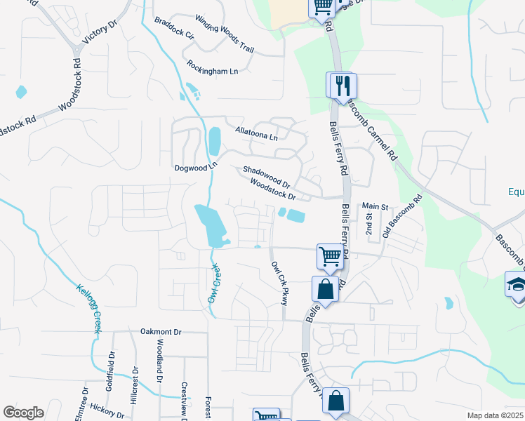 map of restaurants, bars, coffee shops, grocery stores, and more near 809 Cameron Trail in Acworth