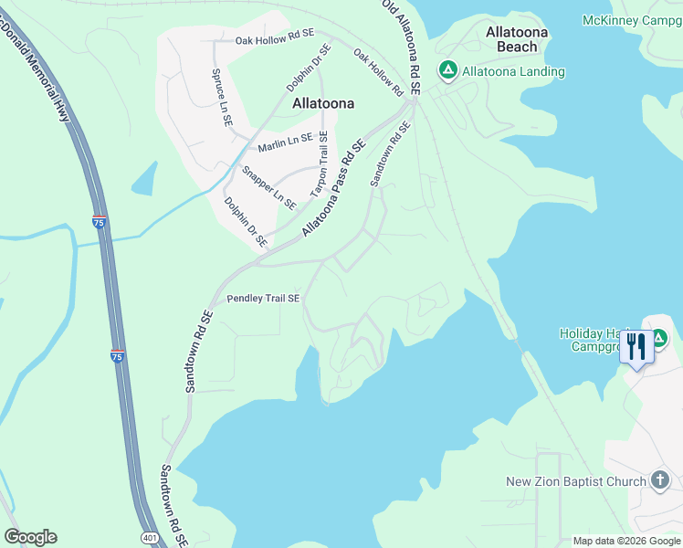 map of restaurants, bars, coffee shops, grocery stores, and more near 503 Martin Road Southwest in Cartersville