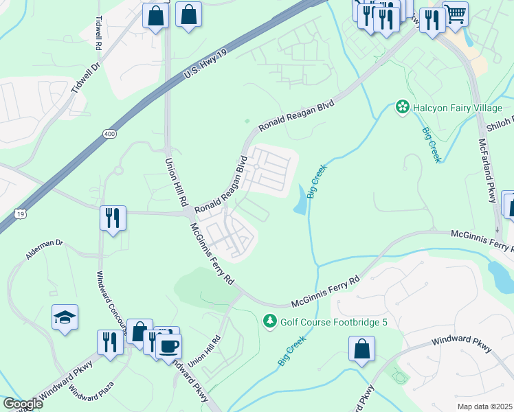 map of restaurants, bars, coffee shops, grocery stores, and more near 7940 Willoughby Court in Alpharetta