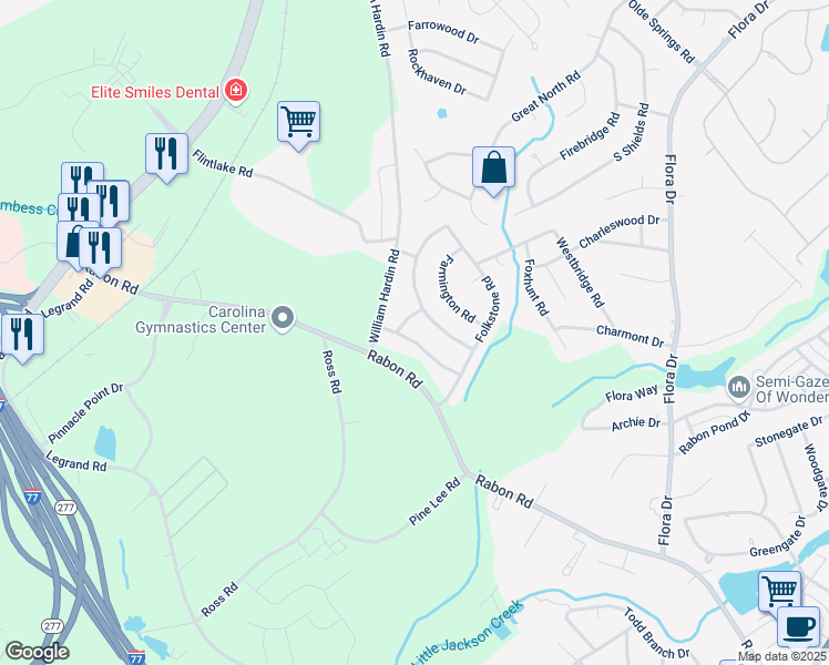 map of restaurants, bars, coffee shops, grocery stores, and more near 121 Folkstone Road in Columbia