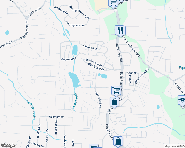 map of restaurants, bars, coffee shops, grocery stores, and more near 809 Cameron Trail in Acworth