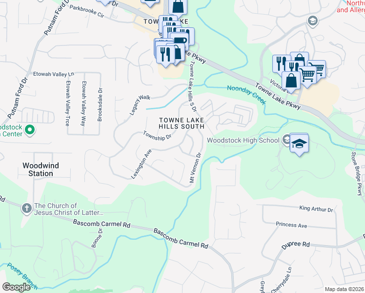 map of restaurants, bars, coffee shops, grocery stores, and more near 3015 Lexington Avenue in Woodstock