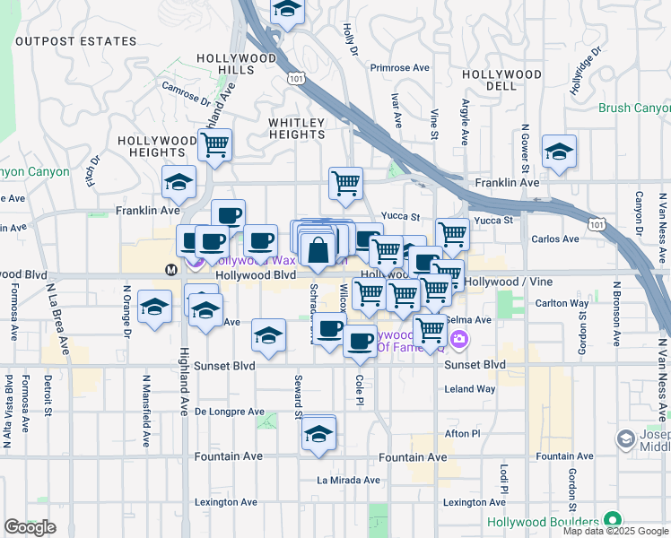 map of restaurants, bars, coffee shops, grocery stores, and more near in Los Angeles
