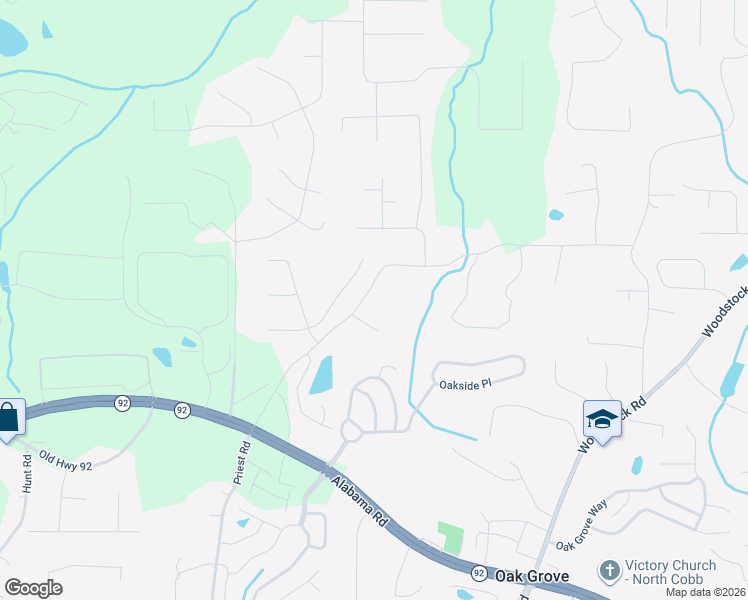 map of restaurants, bars, coffee shops, grocery stores, and more near 6010 Little Ridge Road in Acworth